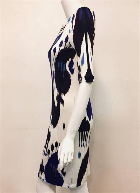 gucci ikat dress|Gucci Blue, White and Black Ikat Tribal Print Silk Dress 42 EU.